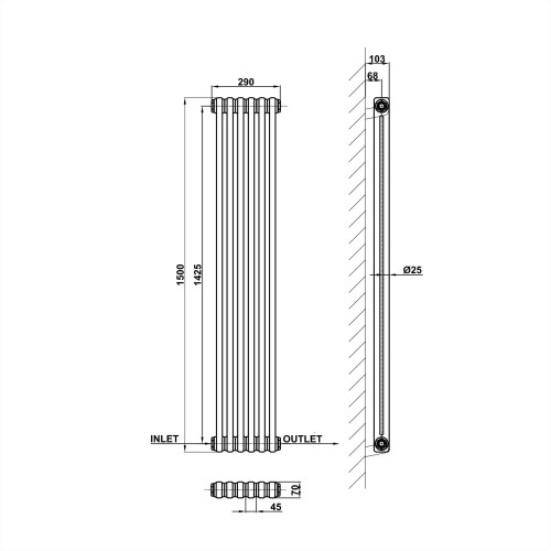 AICA (1500x290mm 2 Column) Traditional Cast Iron Radiator White 2