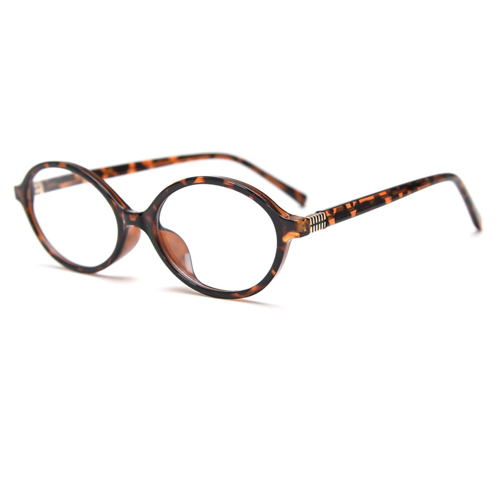 Small Oval Glasses Frames TR90 Vintage Retro Korean Style Prescription Eyewear Leopard Pattern With Clear Lenses