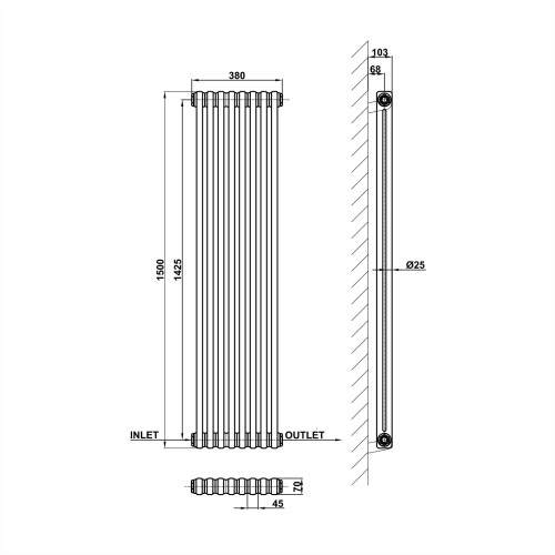 AICA (1500x380mm 2 Column) Traditional Cast Iron Radiator White 2