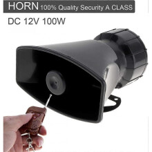 7 Sounds Loud Car Warning Alarm Police Fire Siren Horn Speaker with Remote Control Brown 12V 100W HG