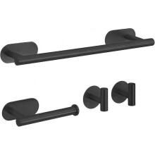 No Drilling 4 Piece Bathroom Accessory Set, 16 Inch Black Stainless Steel Toilet Paper Holder and 2 Robe Hooks HG