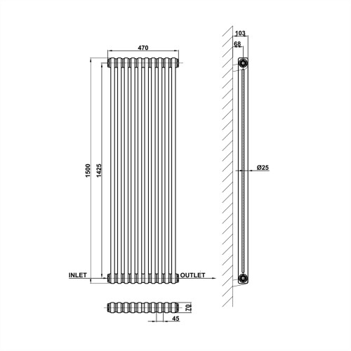 AICA (1500x470mm 2 Column) Traditional Cast Iron Radiator White 2