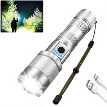 Rechargeable LED Flashlight, 90000 High Lumens Super Bright Powerful Zoomable LED Flashlight for Emergencies, Camping, Home, Silver