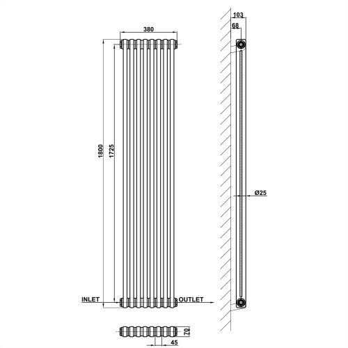 AICA (1800x380mm 2 Column) Traditional Cast Iron Radiator White 2