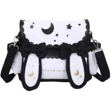 Japanese Bunny Ear Backpack with Cute Manga Girl School Backpack Book Bag Satchel Student Teen JK (Small, Black)