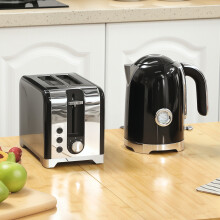 HOMCOM Kettle and Toaster Set with Temperature Gauge, Crumb Tray, Black
