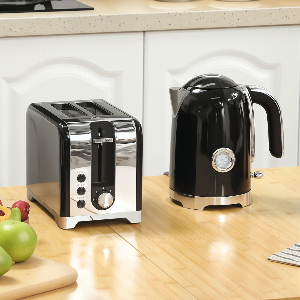 Homcom Kettle And Toaster Set With Temperature Gauge, Crumb Tray, Black