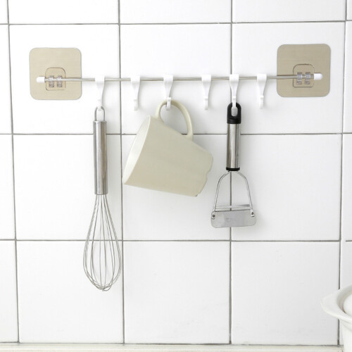 White Adhesive Hooks Reusable Wall Mounted Bathroom Towel Holder 2