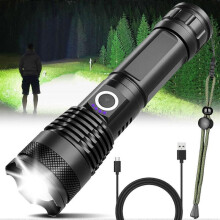 LED Flashlight, 90000 Lumens Super Bright Tactical Flashlight, Rechargeable Flashlight, 5 Modes Zoomable Flashlight for Emergency, Hiking