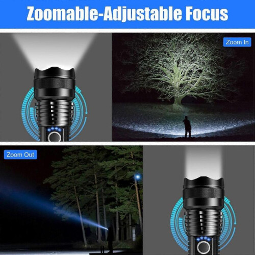 LED Flashlight, 90000 Lumens Super Bright Tactical Flashlight, Rechargeable Flashlight, 5 Modes Zoomable Flashlight for Emergency, Hiking 1
