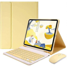 For iPad 10th 2022 keyboard case, 10.9 inches, with detachable Bluetooth keyboard pen holder and leather case, leather smart case (yellow)