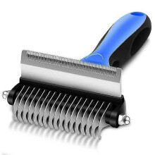 Dog Comb Rake 2 In 1 Safe Double Sided Comfort Handle Pet Grooming Brush for Removing Mats And Tangles