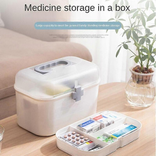 Plastic Storage Box Double Layer First Aid Kit with Handle Removable Tray Portable Emergency Storage Box 2