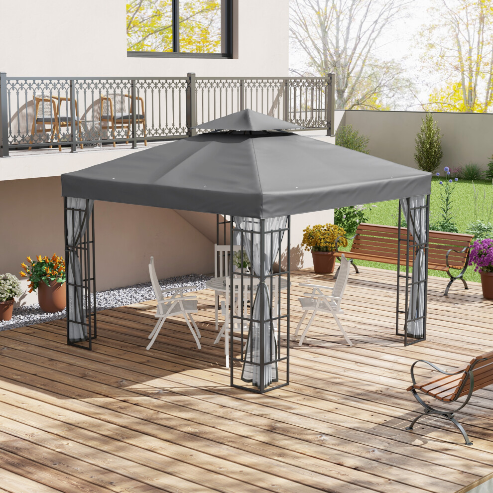 Outsunny 3 X 3(M) Patio Gazebo Canopy Garden Pavilion With 2 Tier Roof, Grey