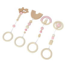 4 Stück Kinderwagenpendelspielzeug Baby Spielplatz Holz Hängespielzeug für Kleinkinder Säuglinge Pink