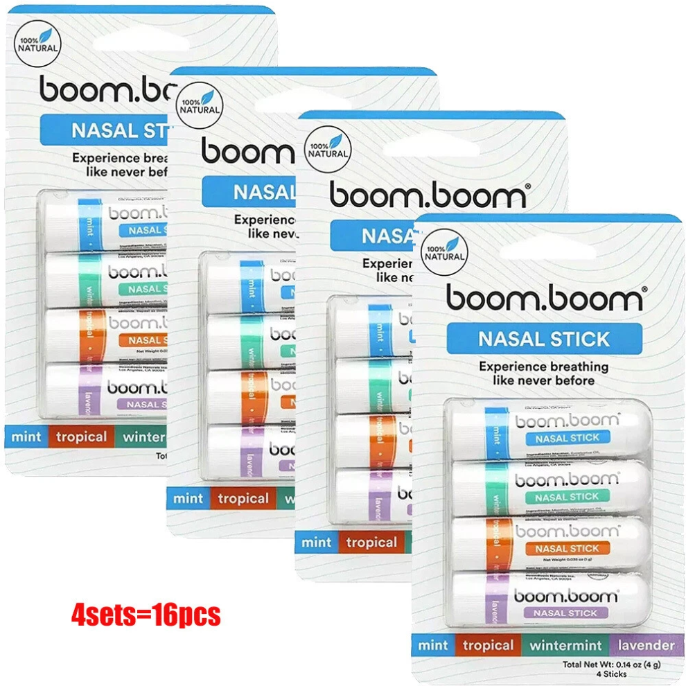 (16PCS/4SET) 1-4set BoomBoom Essential Oil & Menthol Inhaler Aromatherapy Inhaler Nasal Stick