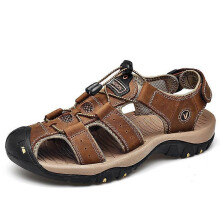 (38, Dark brown) Summer men's sandals with top layer of cowhide leather beach shoes men's outdoor non-slip soft-soled shoes