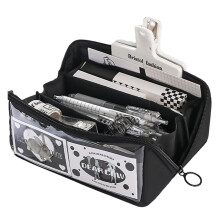 Pencil Case Large With Compartments, Pen Bag, Storage Pencil Case, Stationery Organizer, Black, M, Casual