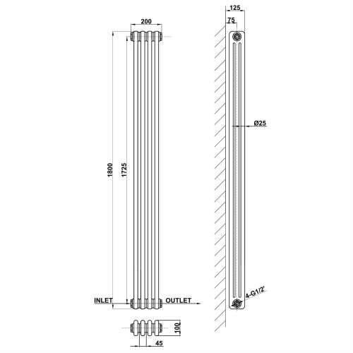 AICA (1800x200mm 3 Column) Traditional Cast Iron Radiator White 2