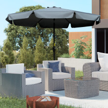 Outsunny 2.7m Patio Umbrella Garden Parasol with Crank, Ruffles, 8 Ribs, Grey