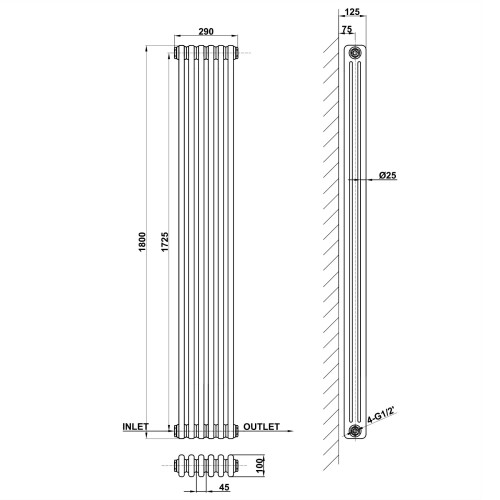 AICA (1800x290mm 3 Column) Traditional Cast Iron Radiator White 2