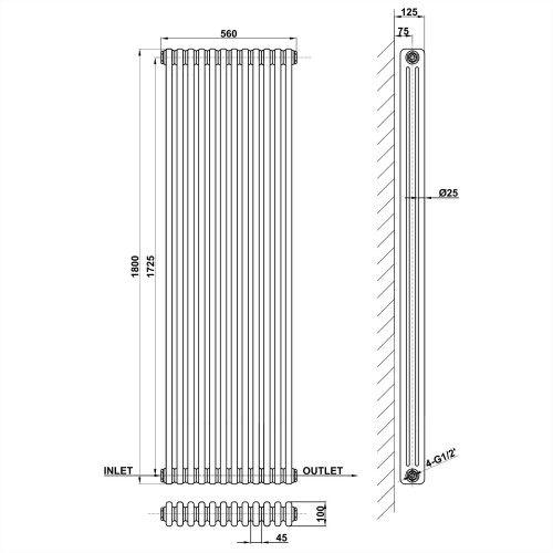 AICA (1800x560mm 3 Column) Traditional Cast Iron Radiator White 2
