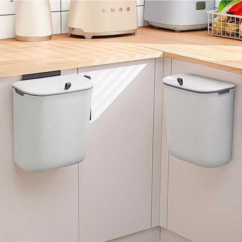 Living And Home 9L Hanging Wall-mounted Rubbish Bin With Lid for Kitchen Bathroom 2