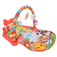 Baby Kick Piano Spielmatte für Säuglinge Cartoon-Waldtiere Muster Säuglingsmusik Lichtgym Spielmatte mit Rassel Rot