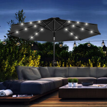 Outsunny 2.7m Solar LED Parasol Umbrella with Tilt Canopy, 24 LEDs on Ribs, Crank Open/Close, Black | 84D-018V00BK