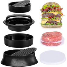 Burger Press with 50 Wax Paper Sheets - 3 In 1 Nonstick Hamburger Patty Maker for Perfect Round & Delicious Stuffed Burgers