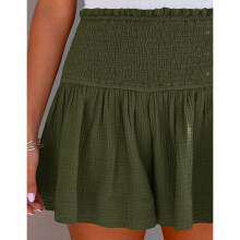 Geraffte Baumwoll-Shorts OD-Grün M, elastischer Bund