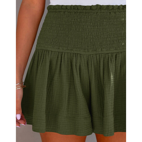 Geraffte Baumwoll-Shorts OD-Grün M, elastischer Bund