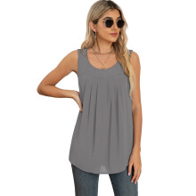 Graues Damen-Chiffon-Tanktop, Größe M, sommerliches ärmelloses Top mit Falten