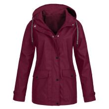 Women's Waterproof Breathable Lightweight Rain Jacket Hooded Zip Windproof Softshell XL Wine Red For Cycling