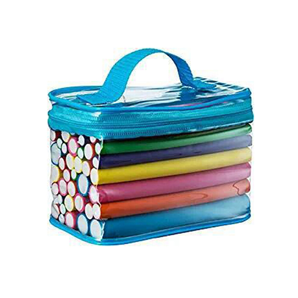 Blue Soft Flexible Heatless Curling Hair Rollers 42Pcs Storage Bag