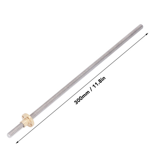 5 Sätze 300 mm T8-Gewindespindel mit Messingmutter, Edelstahl 1
