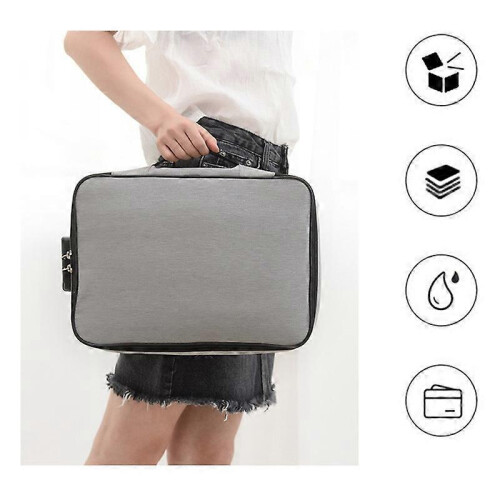 (Gray) Multifunctional Waterproof Document Two-Layer Lockable Storage Bag 2