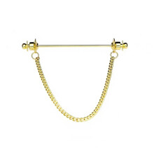 Shirt Collar Pin Brooch Unisex Copper Fringe Chain Golden Single Chain For Business And Wedding Ceremony Classic Style