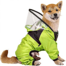 (XS, GREEN) Dog Hooded Raincoat with Transparent Cap