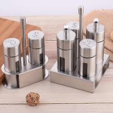 Stainless Steel Castor Salt Pepper Shaker Set Odor-Free Spice with Stand Condiment Box
