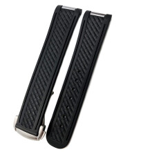 20mm Rubber Silicone Watch Strap For Omega Seamaster 300, Aqua Terra 150m Ultra Light 8900 - Black Steel Buckle