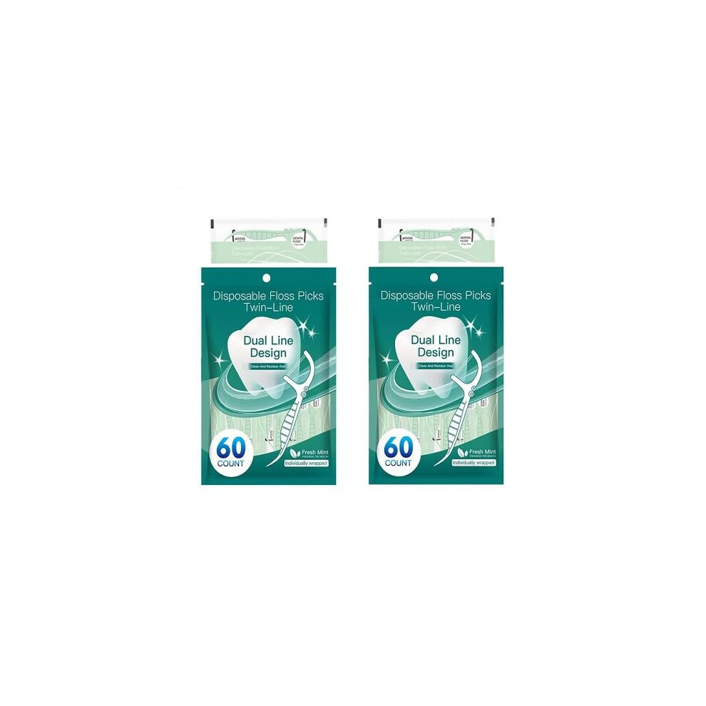 Dental Floss Sticks Mint Twin Lines 120 Count Floss Picks For Adults And Children Interdental Cleaning