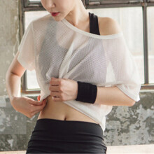 Mesh-Überziehoberteil mit kurzen Ärmeln, schnelltrocknend, lockeres Fit, Damen Mesh-T-Shirt für Sommer, Fitness, Yoga, Radfahren, Weiß, S
