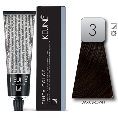 Keune Tinta Color 3 DARK BROWN 60ml Tube | Professional Hair Dye Developer | Permanent Hair Color