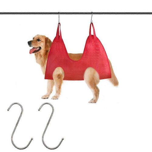 (S, Red) Dog Hammock Pet Nail Trimming Grooming Hammock