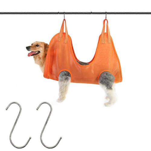 (M, Orange) Dog Hammock Pet Nail Trimming Grooming Hammock