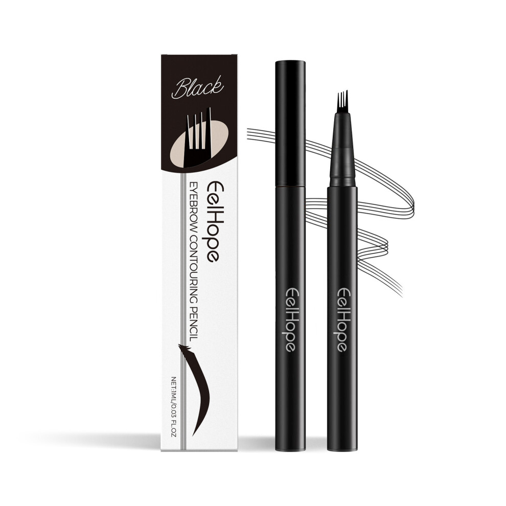 (1ml*black) Four-fork eyebrow pencil, micro fork tip applicator, waterproof, sweat-proof, long-lasting eyebrow pencil, moisturizing and nourishing mak