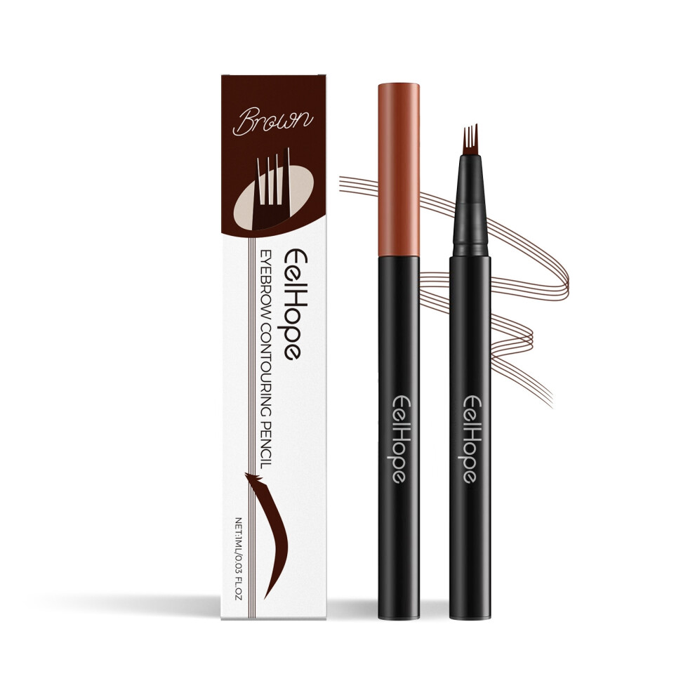 (1ml* brown) Four-fork eyebrow pencil, micro fork tip applicator, waterproof, sweat-proof, long-lasting eyebrow pencil, moisturizing and nourishing ma