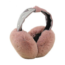 (Pink) Winter Warm Ear Muffs For Women Ladies Girls Soft Faux Fur Plush Ear Warmers Foldable Headband Earmuffs