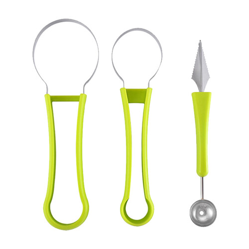 1Set Stainless Steel Fruit Carving Tool Green with Comfortable Handle